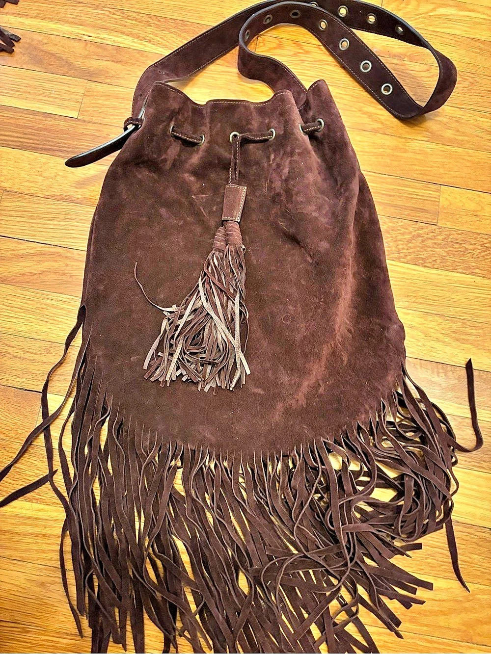 Lucky Brand Fringe Suede Bucket Bag